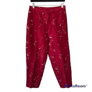 Silk Red Vintage Baggy Pants Women’s Medium Trousers Embroidered Tapered Boho